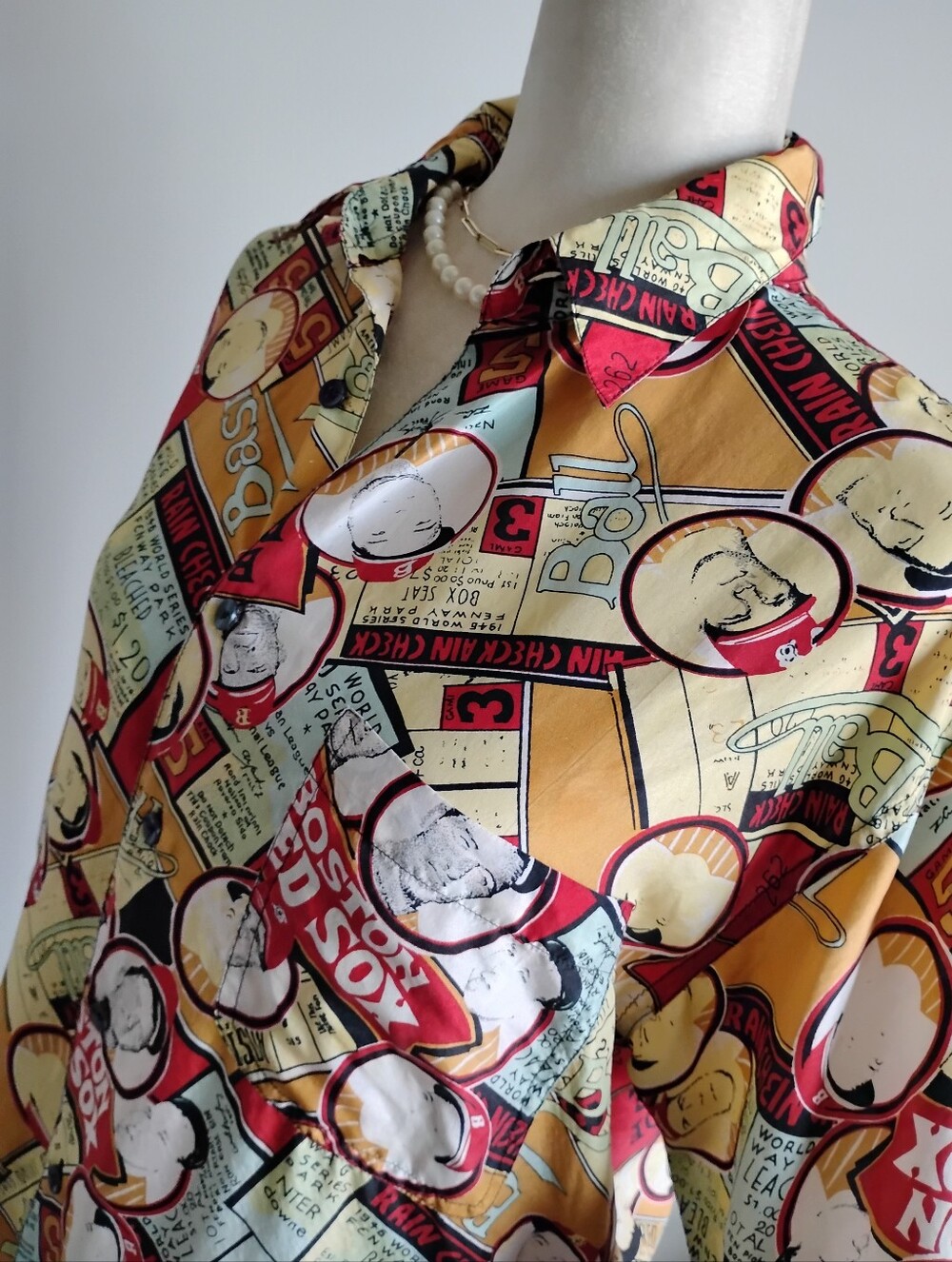 Robert Stock Silk Button Up Shirt Vintage Boston Red Sox Baseball Colorful Sz Lg - Picture 8 of 15